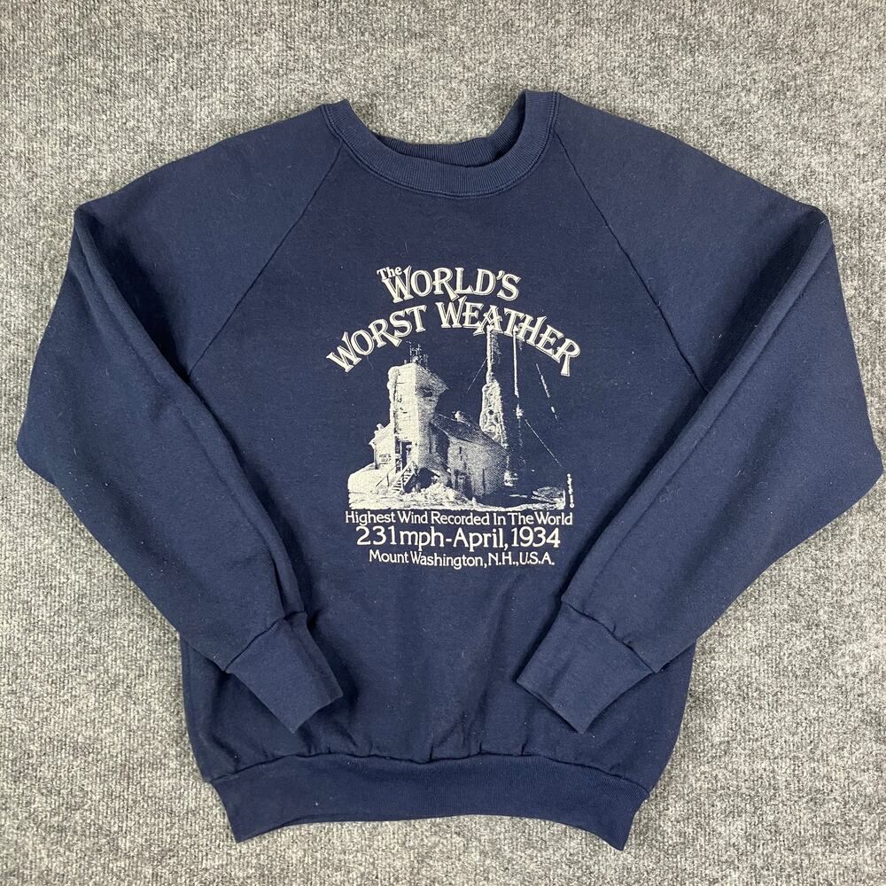 Fruit of the Loom Sweatshirt Mens M Navy Blue Graphic Mount Washington USA VTG - Picture 2 of 7
